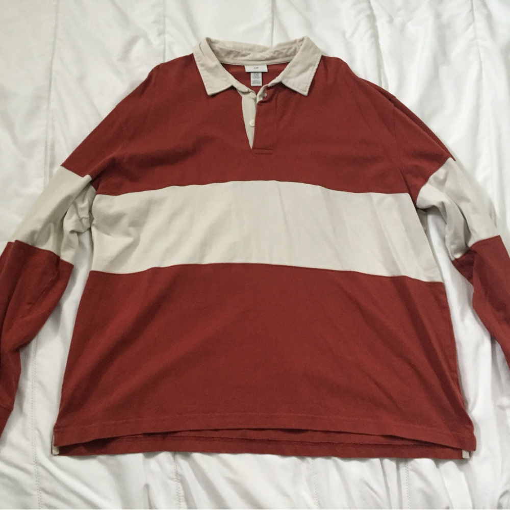 H&M Men's Red and Cream Crewneck Sweater